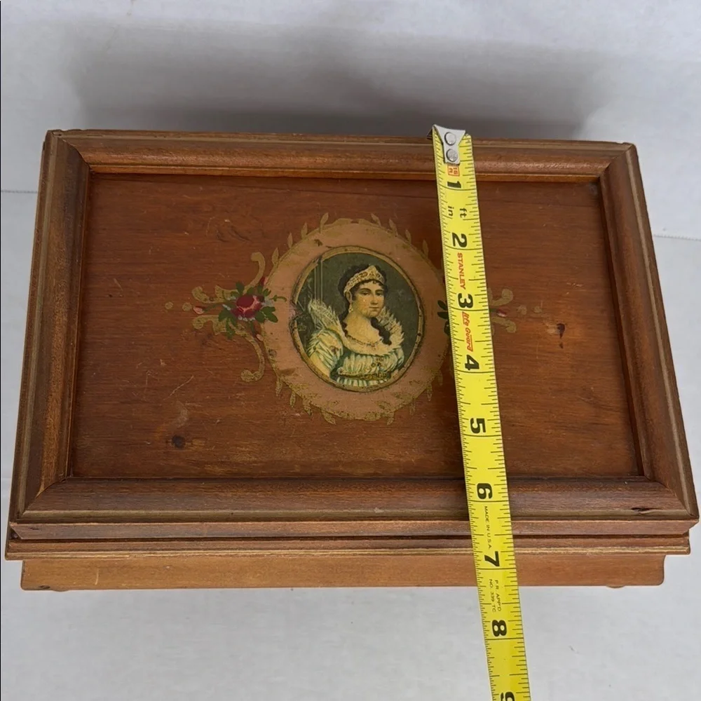 Antique English Victorian Hand Painted Wooden Jewelry Vanity Box